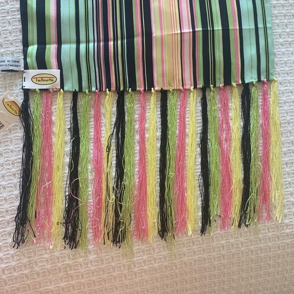 Talbots striped silk scarf with fringe New with Tags